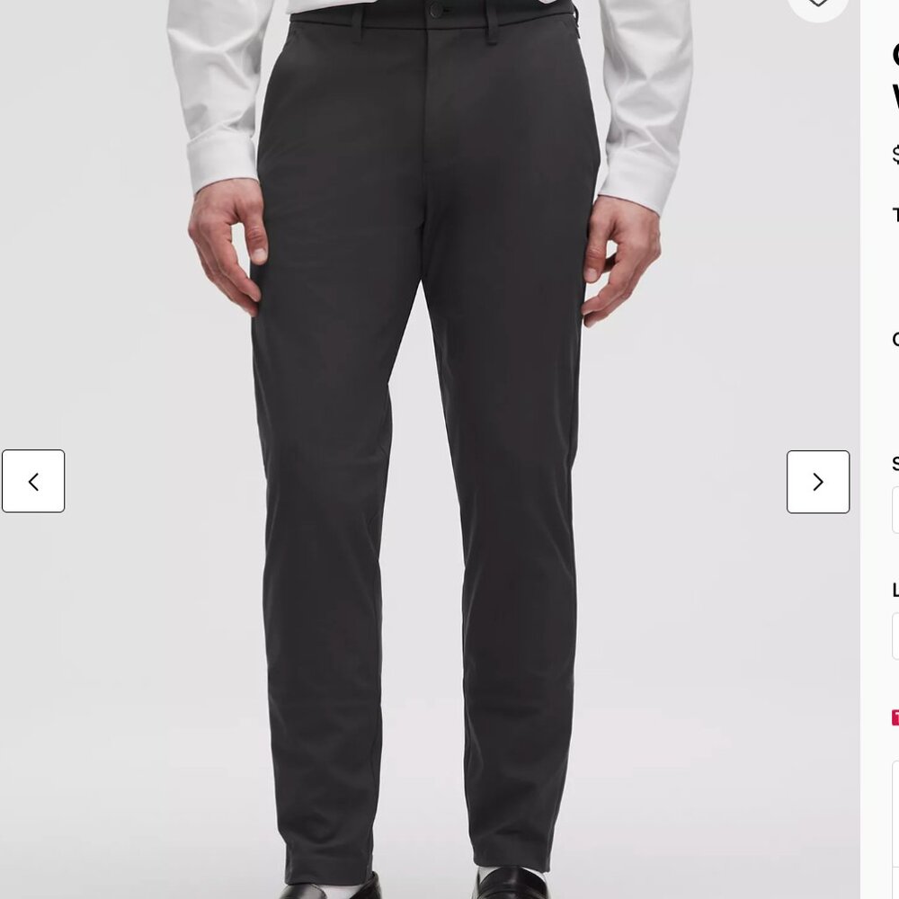 EUC Lululemon Commission Slim-Fit Pant 32L, 31W - Obsidian